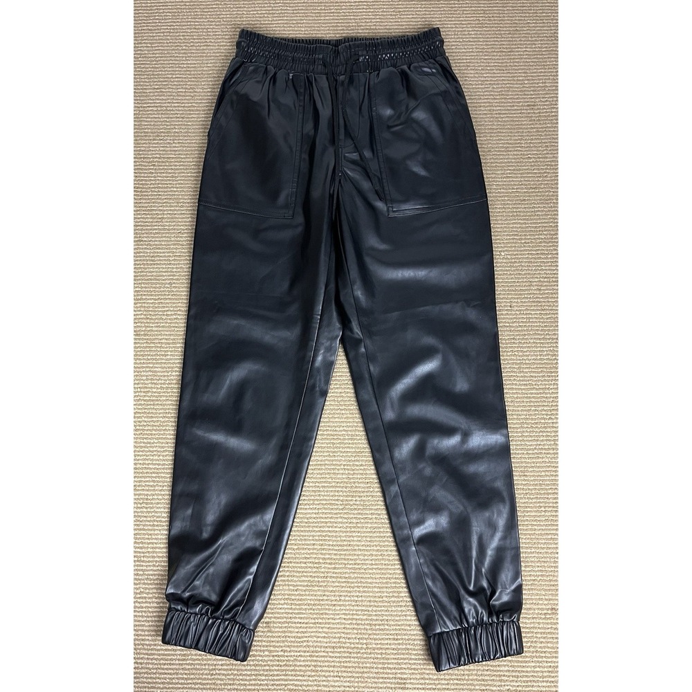BLANK NYC Women's Faux Leather Joggers Size 27 Black Widow Draw String Pants